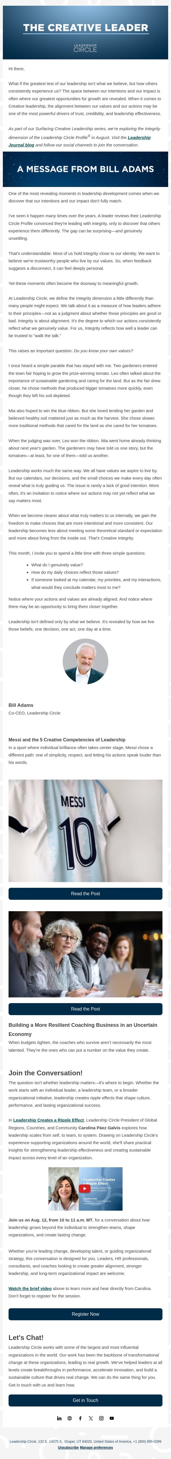 The Space Between Intention and Impact email from Leadership Circle screenshot