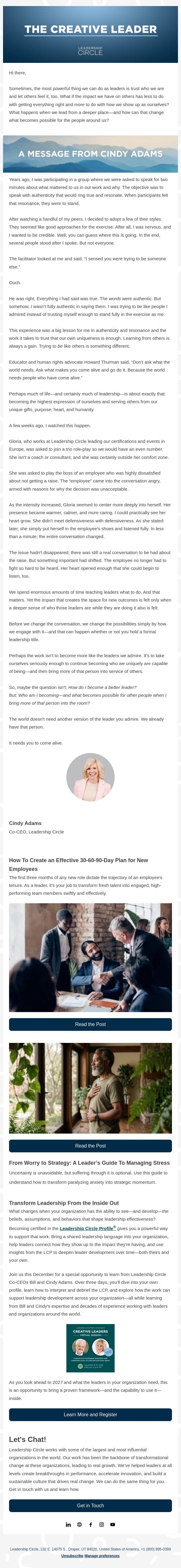 Fully Authentic – The Leader Only You Can Be email from Leadership Circle screenshot