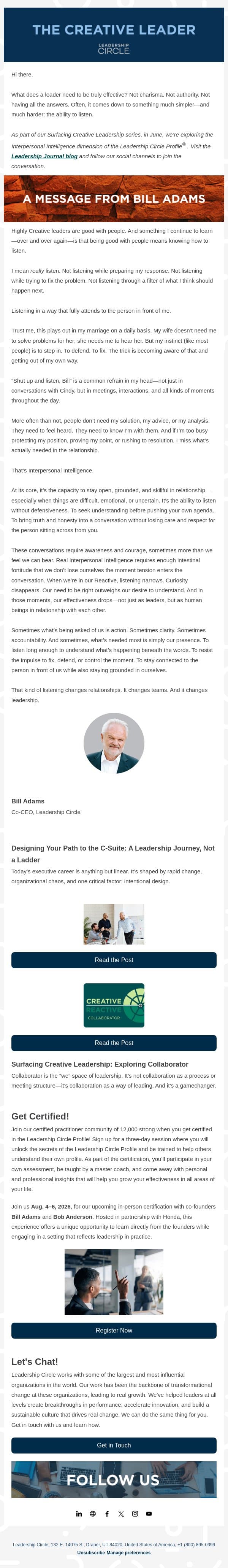 Shut Up and Listen email from Leadership Circle screenshot