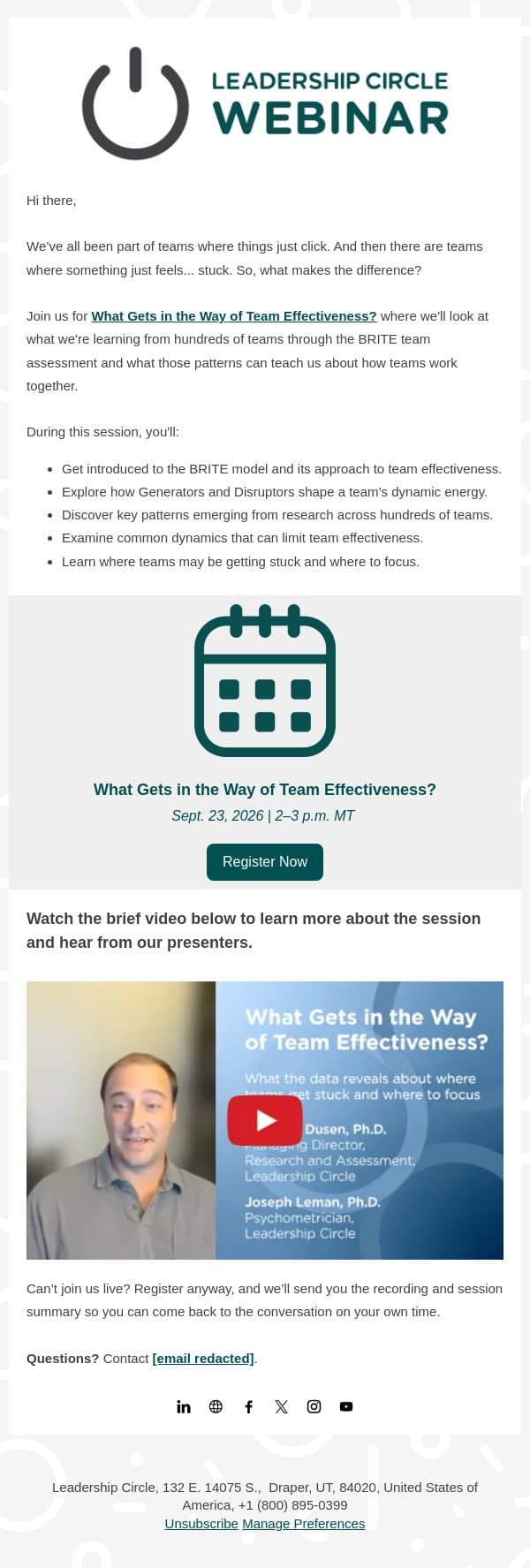 Why do some teams get stuck? email from Leadership Circle screenshot