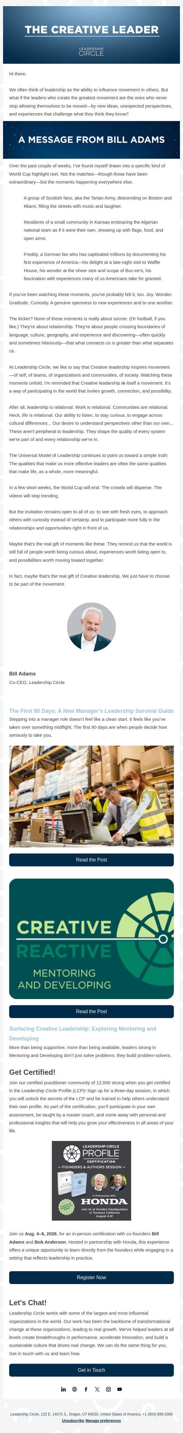 The Unexpected Invitation of the World Cup email from Leadership Circle screenshot