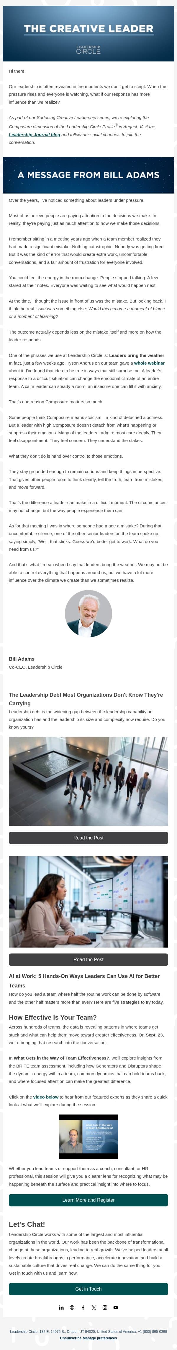 Leaders Bring the Weather email from Leadership Circle screenshot