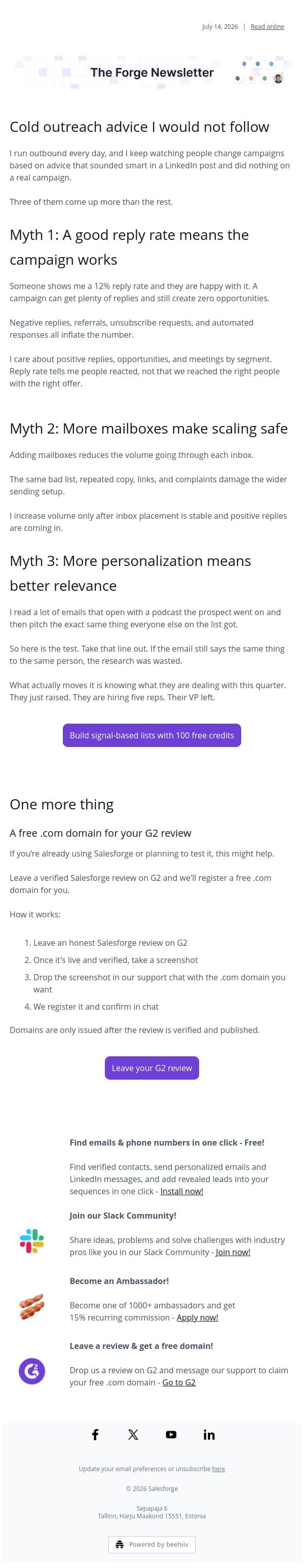 I would ignore all three of these email from Leadsforge screenshot