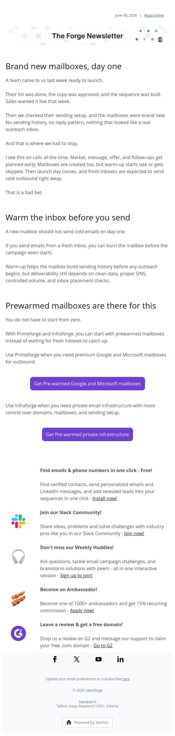 We checked the sending setup email from Leadsforge screenshot