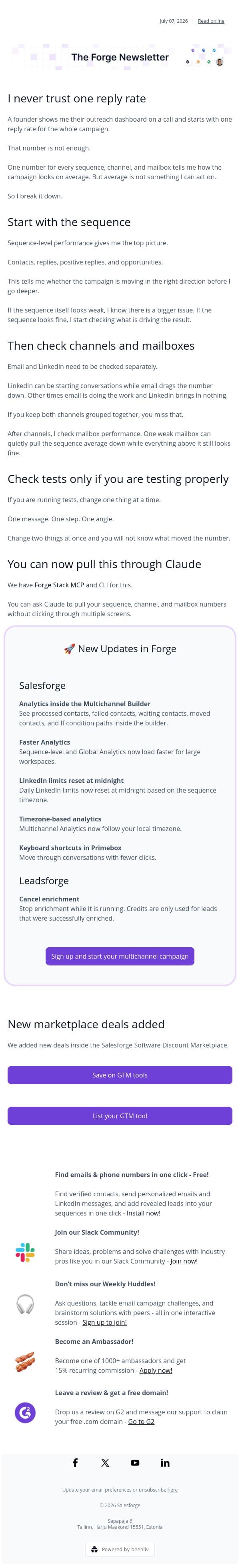 Average won't tell you what to fix email from Leadsforge screenshot