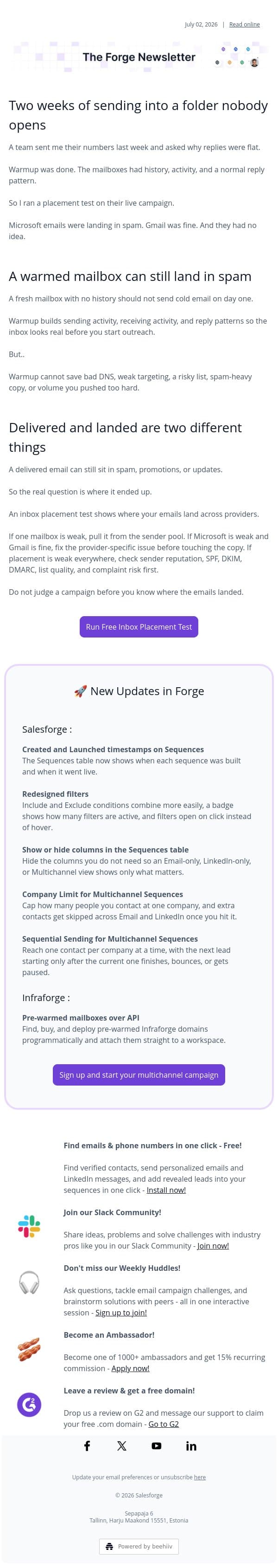 Are you actually reaching the inbox? email from Leadsforge screenshot
