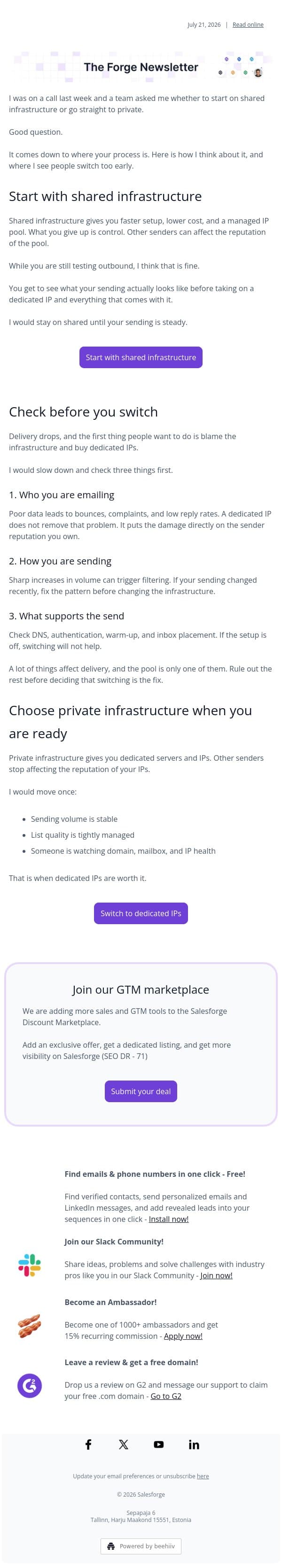 Shared or Private? email from Leadsforge screenshot
