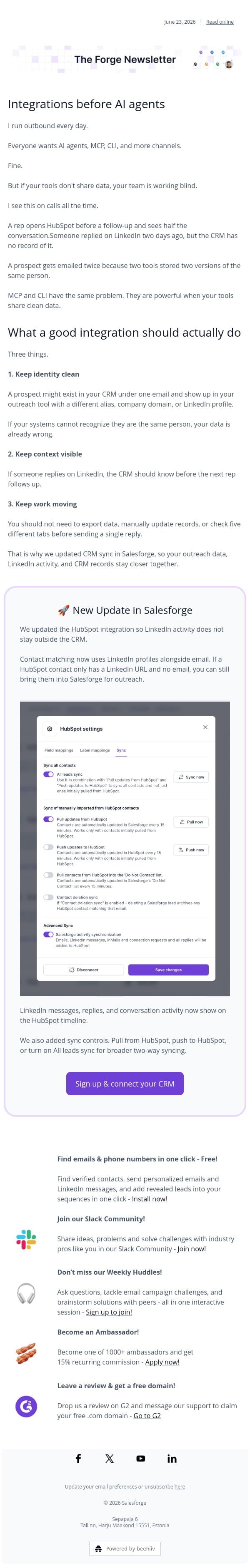 I keep seeing the same broken setup email from Leadsforge screenshot