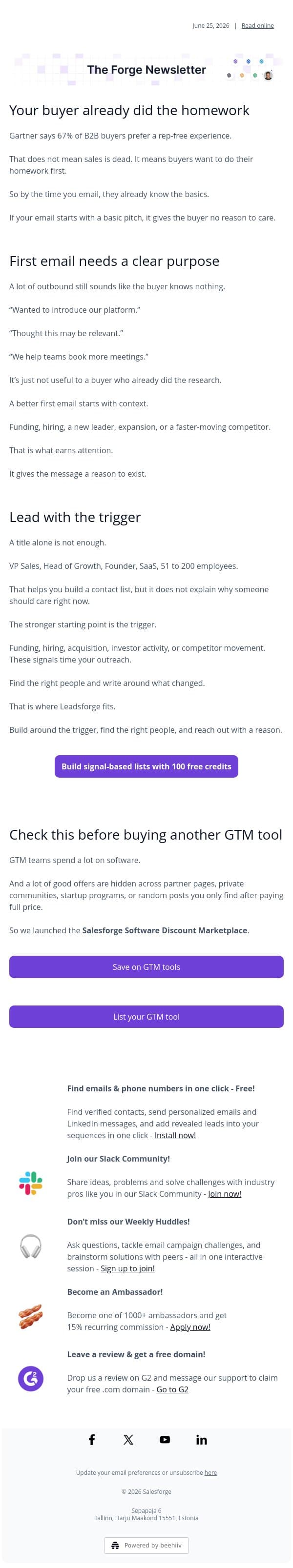 Your buyer may already have a shortlist email from Leadsforge screenshot