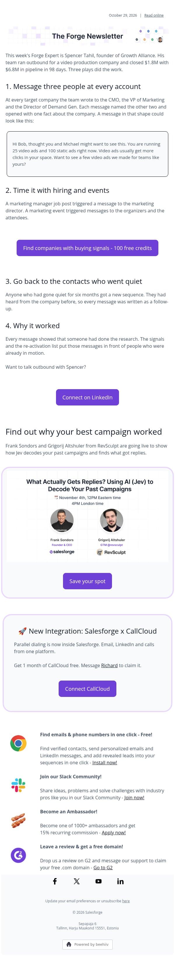 $1.8M closed in 98 days email from Leadsforge screenshot