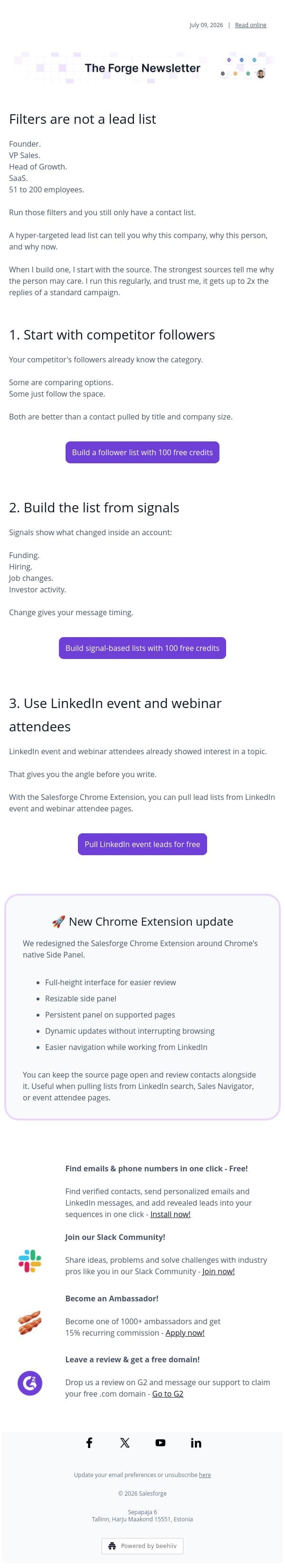 Three lists I trust more than filters email from Leadsforge screenshot