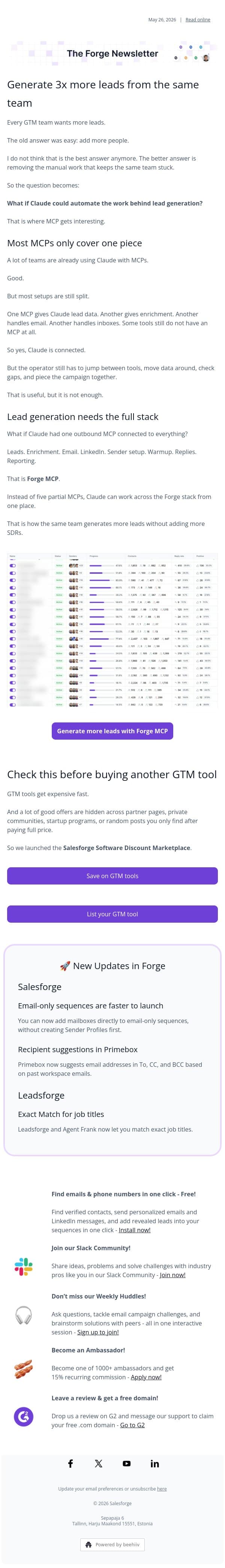 3x pipeline doesn't come from 3x SDRs email from Leadsforge screenshot