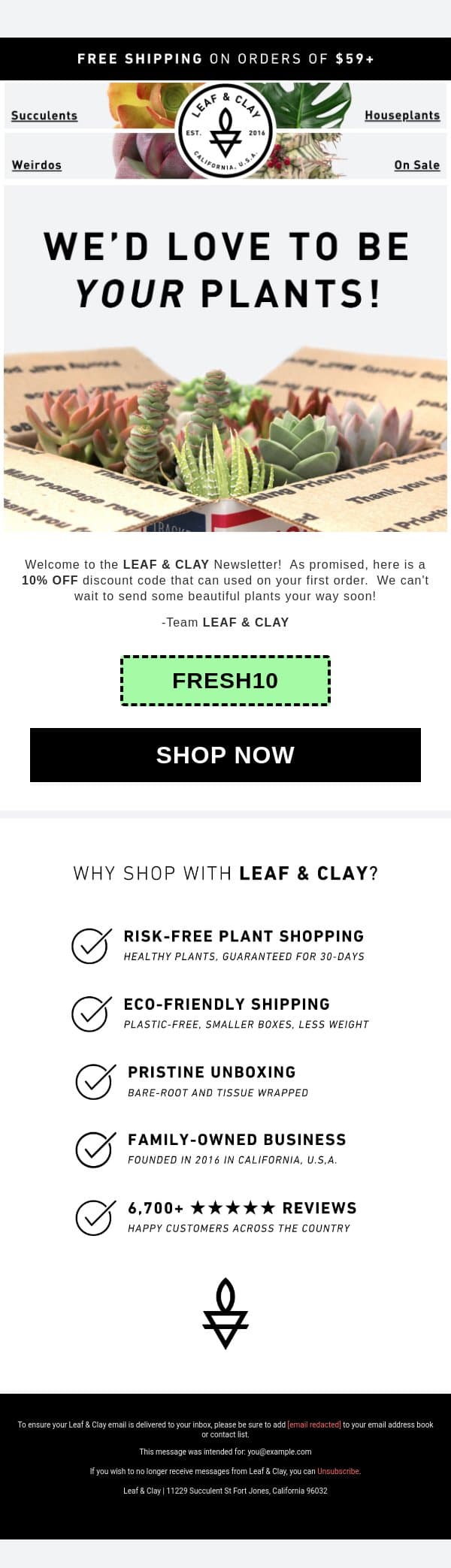 Welcome to Leaf & Clay! email from Leaf & Clay screenshot