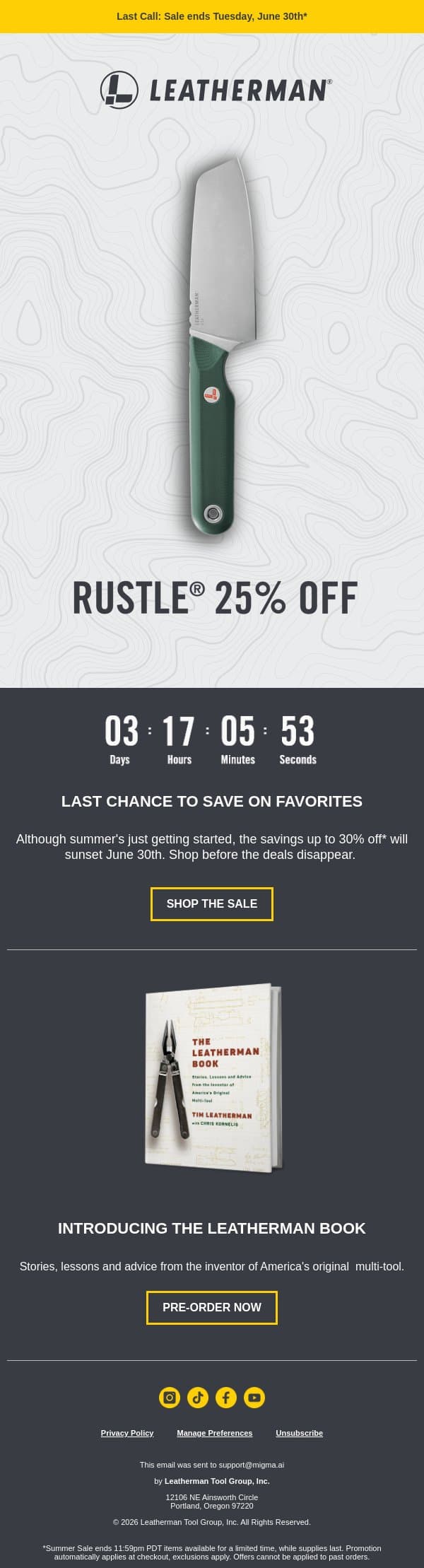Last Call: Shop Before It's Over. email from Leatherman screenshot