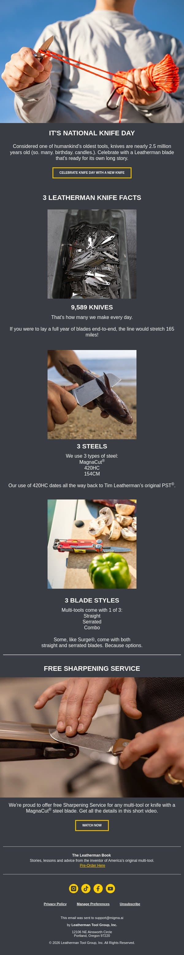 It’s National Knife Day 🔪 email from Leatherman screenshot