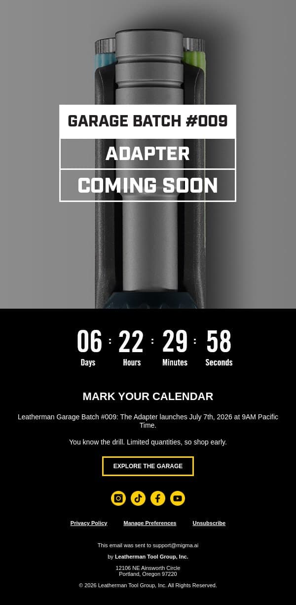 Next Up: Garage Batch #009 email from Leatherman screenshot