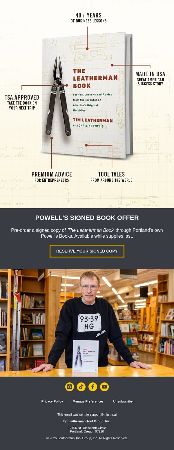 Reserve Your Signed Copy email from Leatherman screenshot