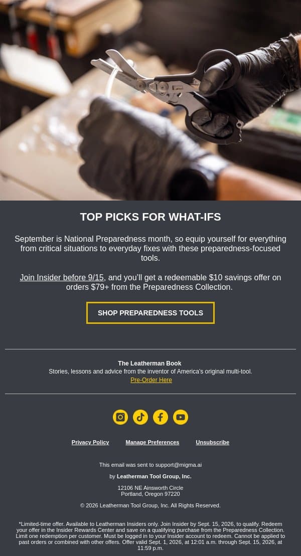 Preparedness Starts Here email from Leatherman screenshot