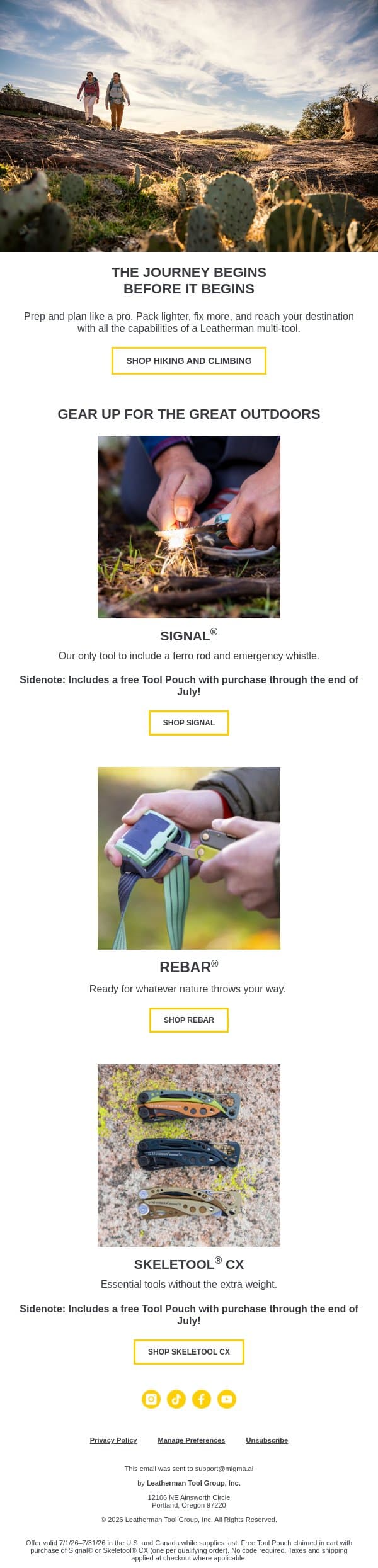 Gear up and head out email from Leatherman screenshot