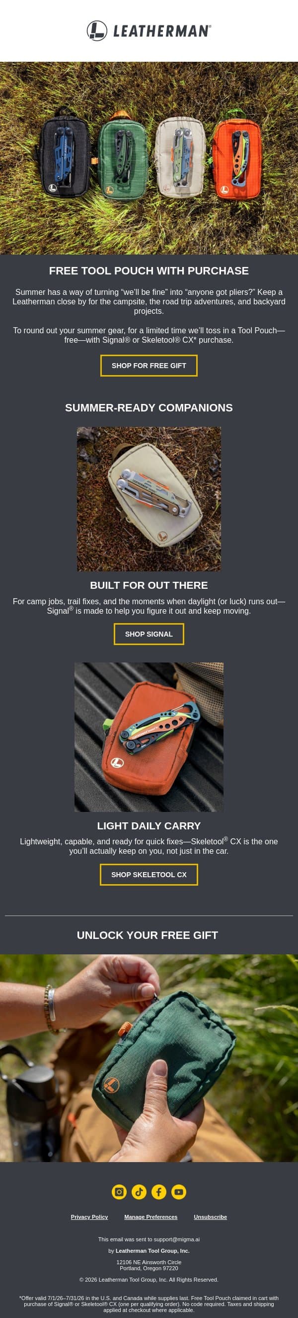 Gift with purchase starts now. email from Leatherman screenshot