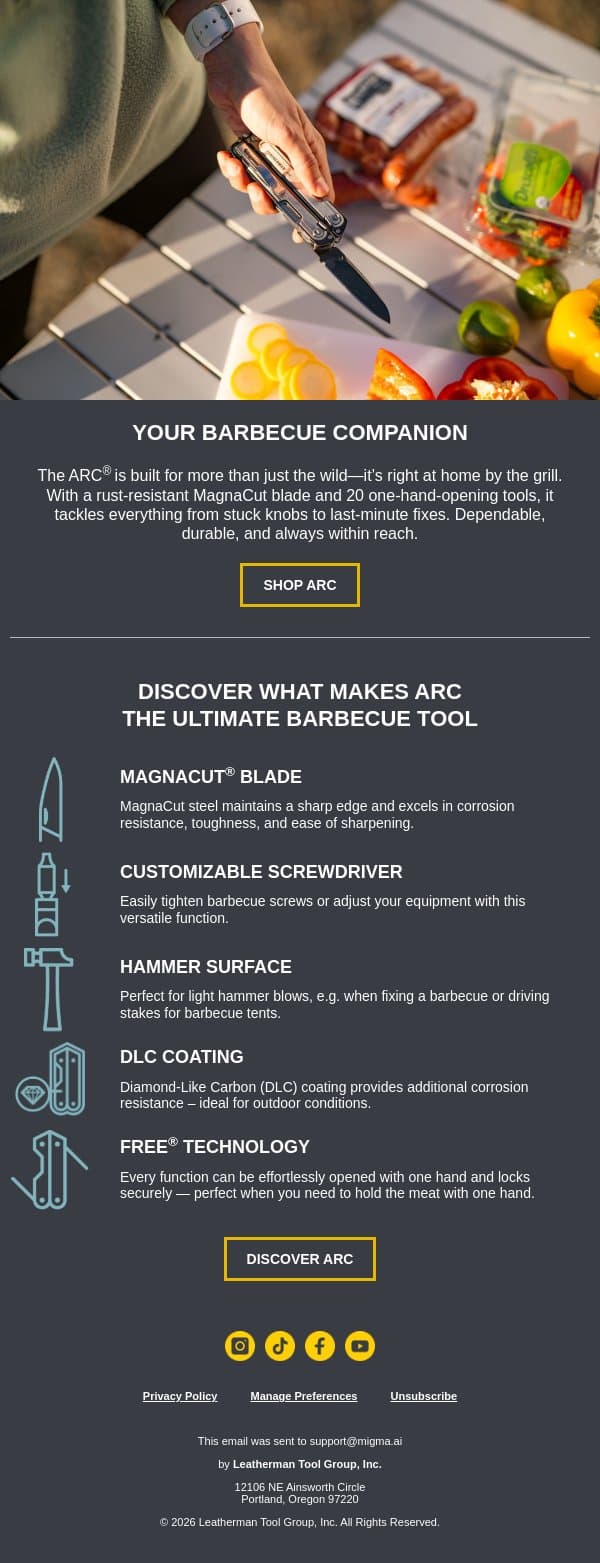The Perfect BBQ Tool. email from Leatherman screenshot