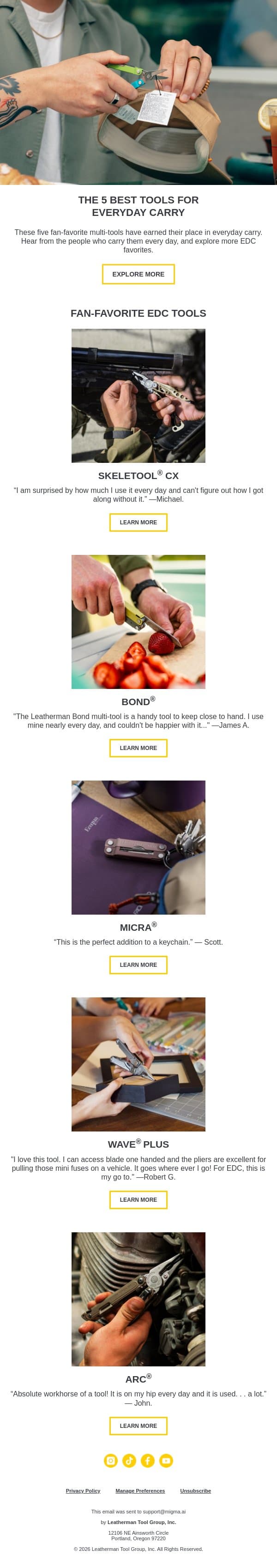The Best Tools For EDC email from Leatherman screenshot