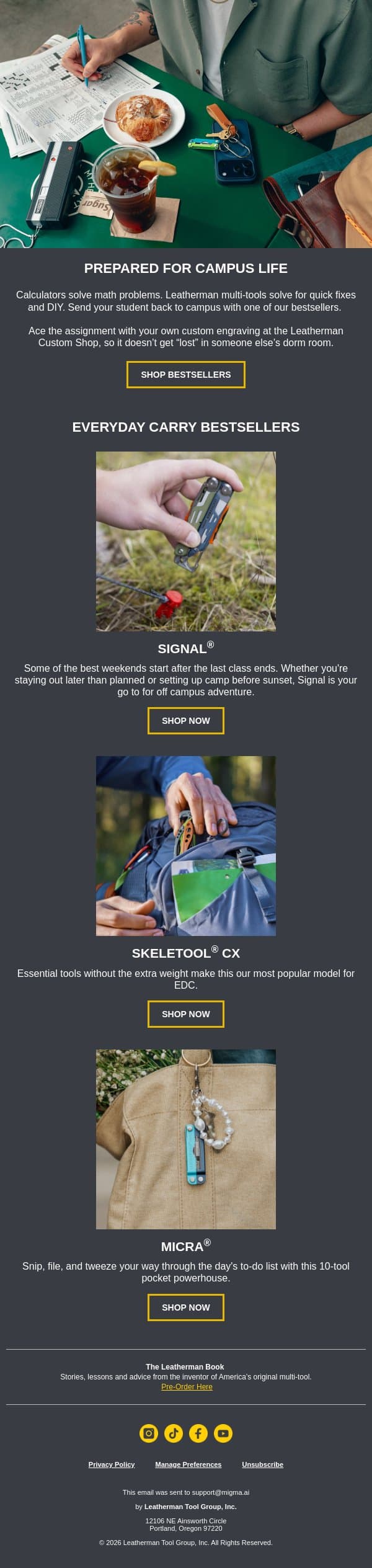 Back to campus shopping email from Leatherman screenshot