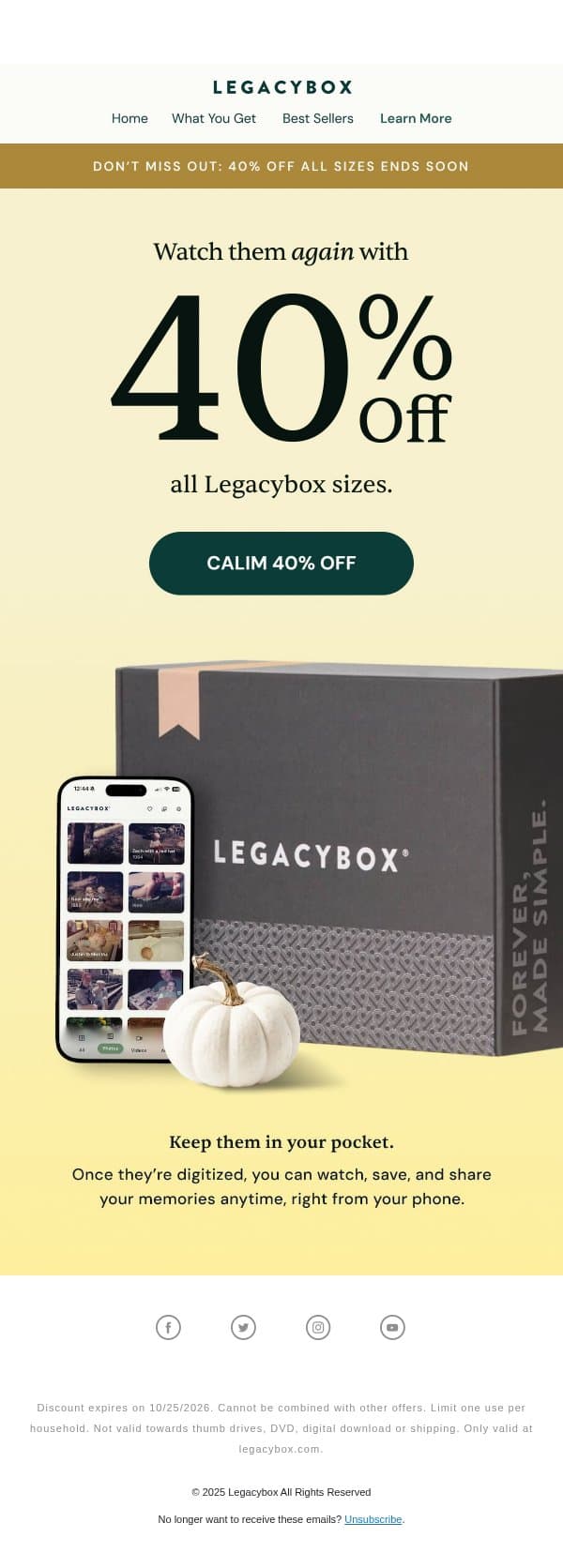 Time is running out to watch them again email from Legacybox screenshot
