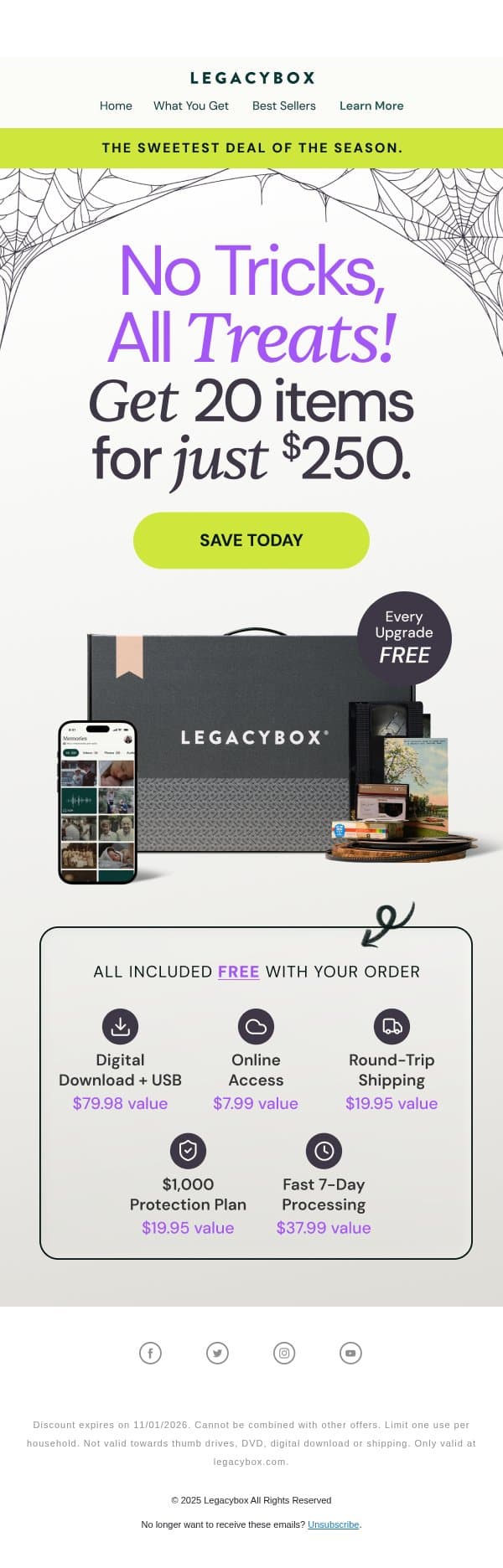 Now live: the sweetest deal of the season π email from Legacybox screenshot