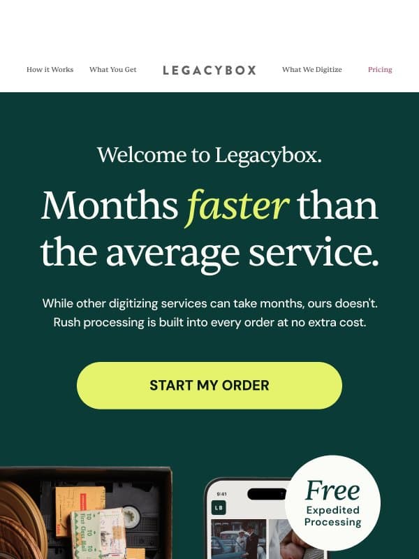 Psst, most people wait months. You won't ⚡ email from Legacybox