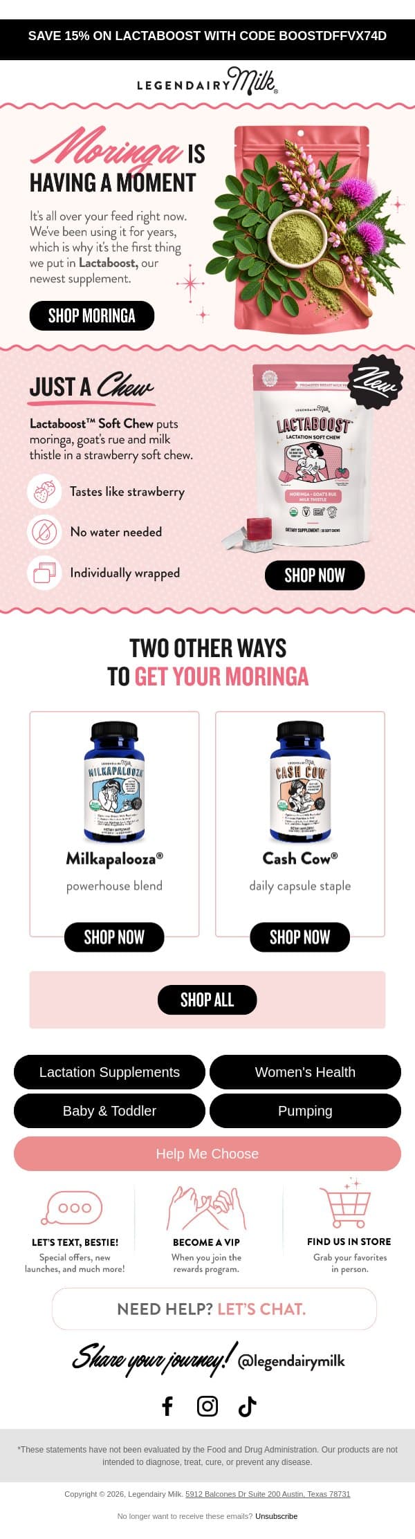 Lactation herbs, minus the pill 🍓 email from Legendairy Milk screenshot