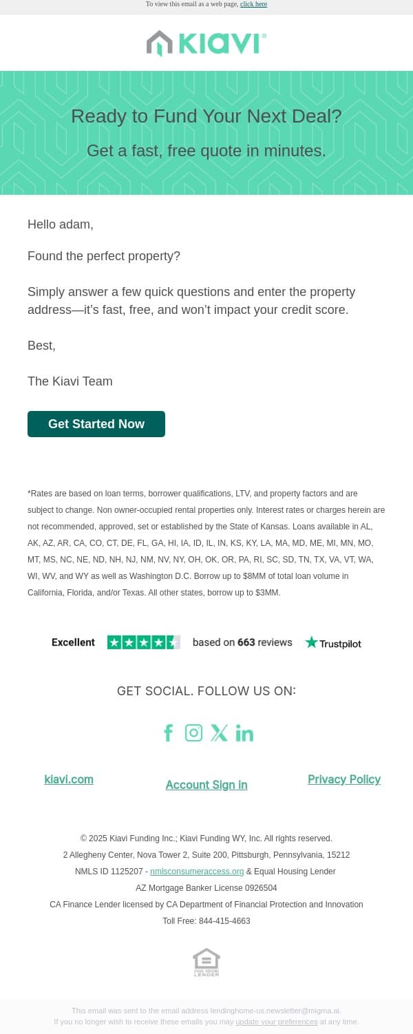 Get Your Personalized Rate in Seconds email from LendingHome screenshot