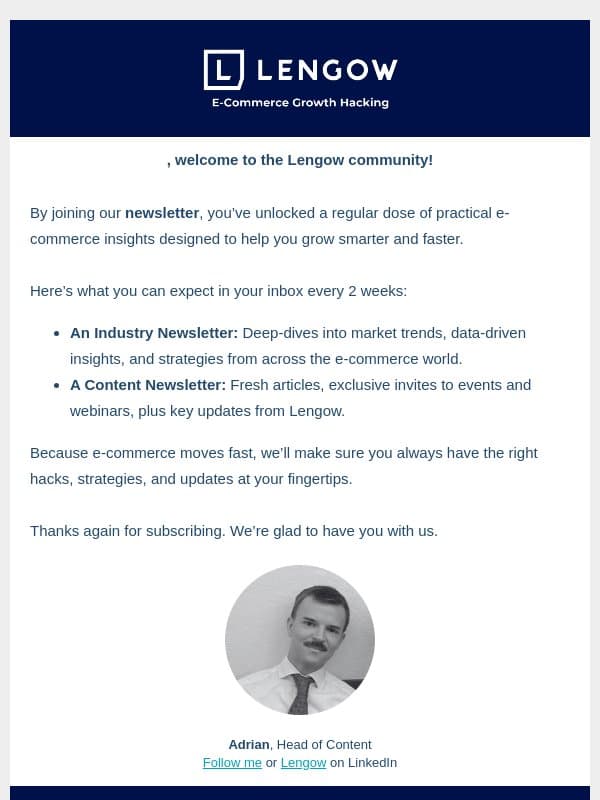 ✨ Thank you for subscribing and welcome to the Lengow community! email from Lengow