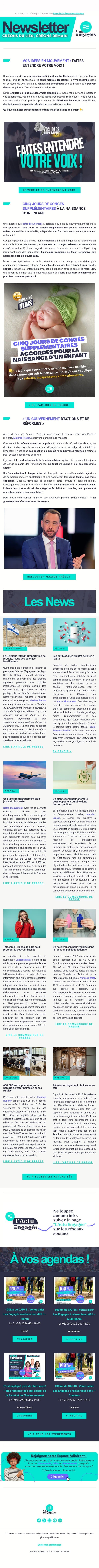 VIEM: faites entendre votre voix! l Cinq jours de congés supplémentaires à la naissance d'un enfant l "Un gouvernement d'actions et de réformes" l email from Les Engagés screenshot