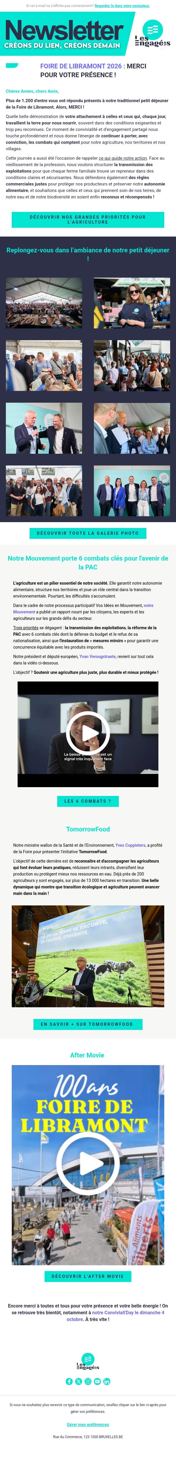 Foire de Libramont 2026 : MERCI ! email from Les Engagés screenshot