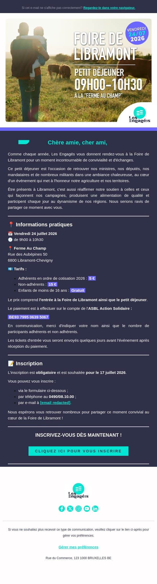 đ„ Invitation : Petit dĂ©jeuner des EngagĂ©s Ă la Foire de Libramont email from Les EngagĂ©s screenshot