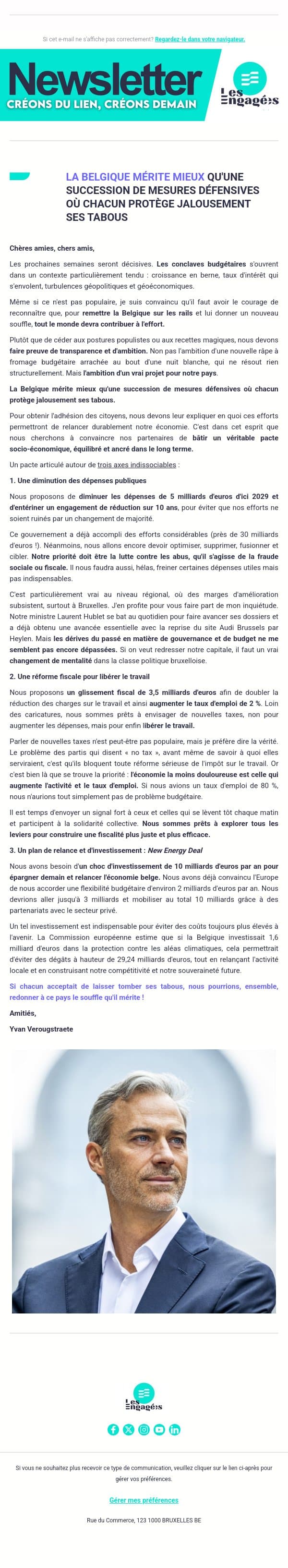 À L'APPROCHE DES CONCLAVES BUDGÉTAIRES, NOTRE PRÉSIDENT VOUS ÉCRIT email from Les Engagés screenshot