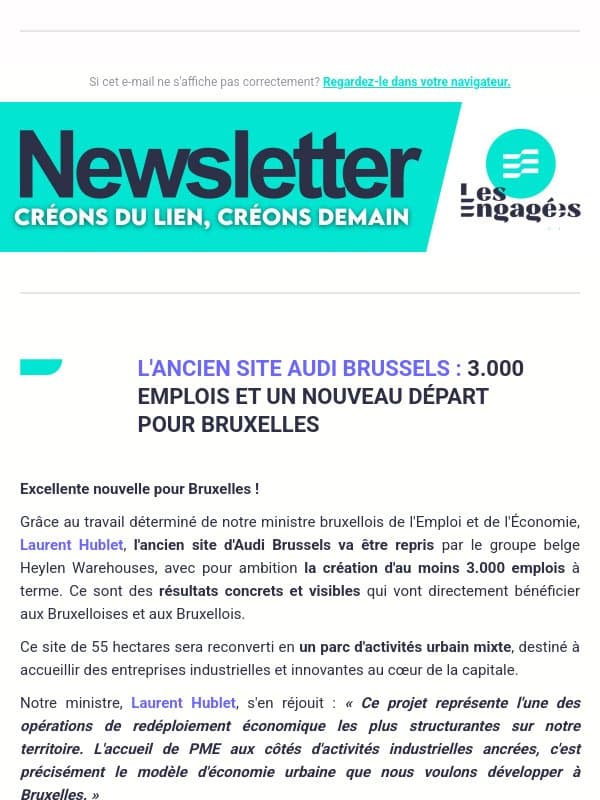 📣 BREAKING NEWS : Le site Audi Brussels renaît avec 3.000 emplois à la clé ! email from Les Engagés