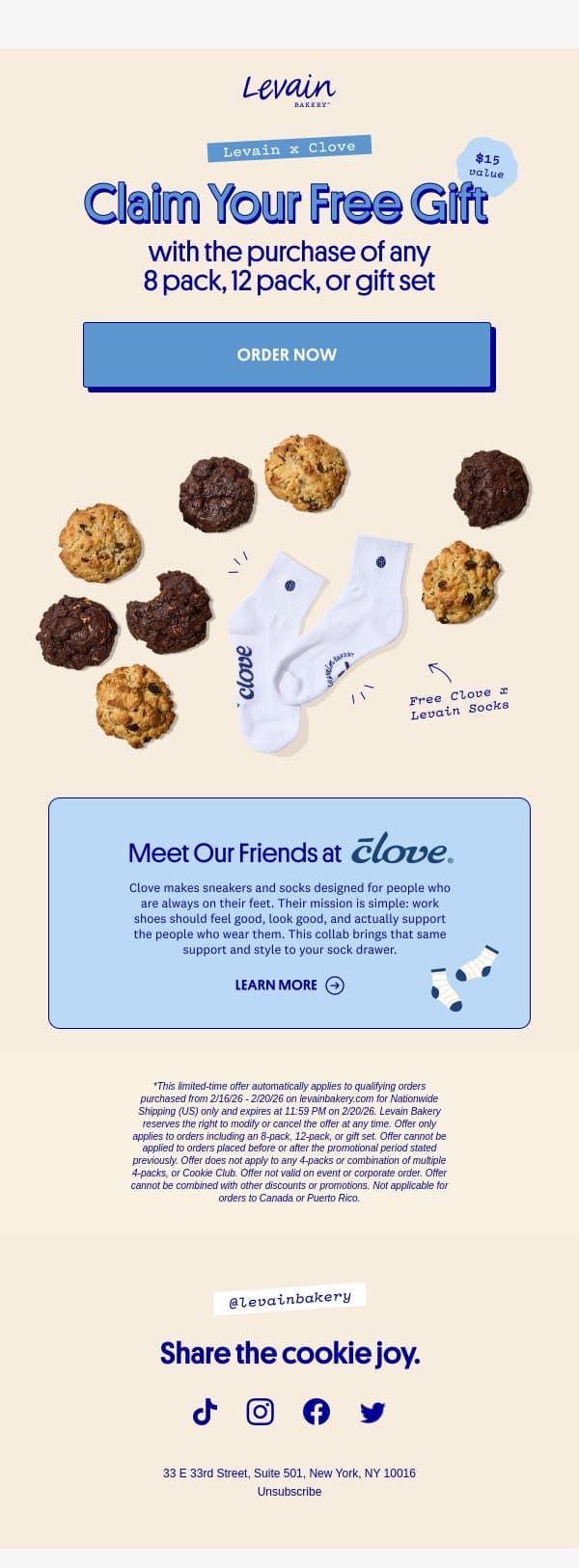 A Little Something Extra, On Us đź’™ email from Levain Bakery screenshot