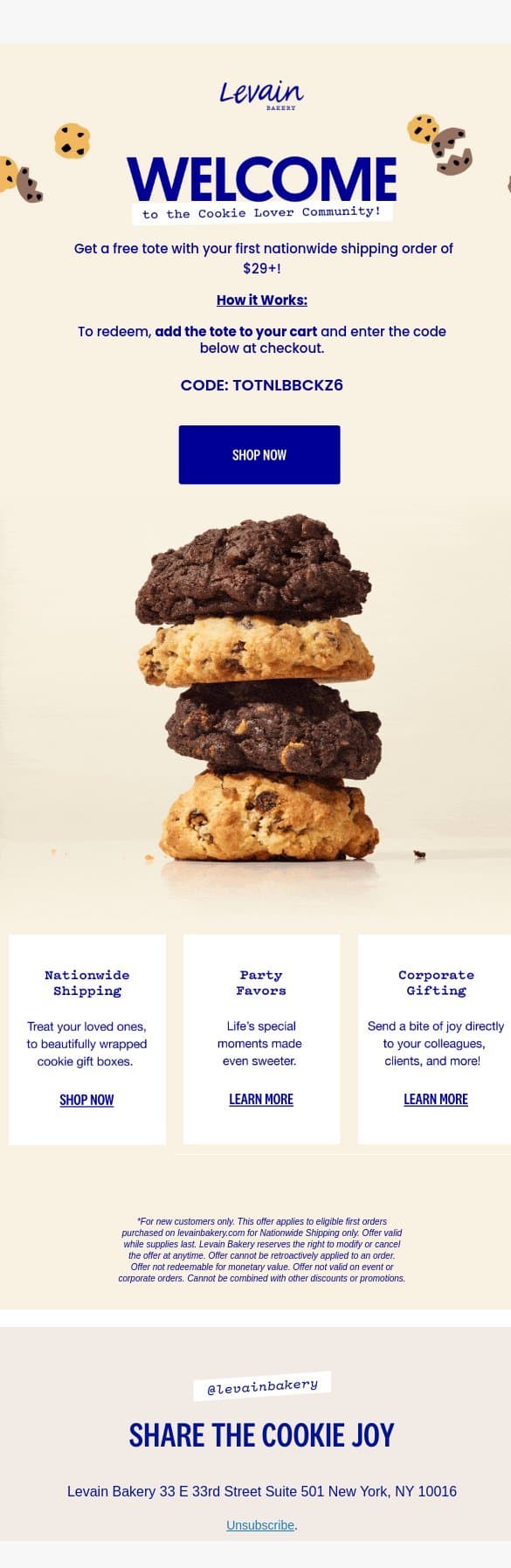 Your inbox just got sweeter email from Levain Bakery screenshot