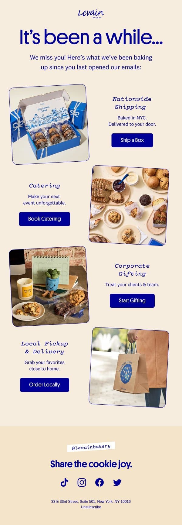 We really miss youđź’” email from Levain Bakery screenshot