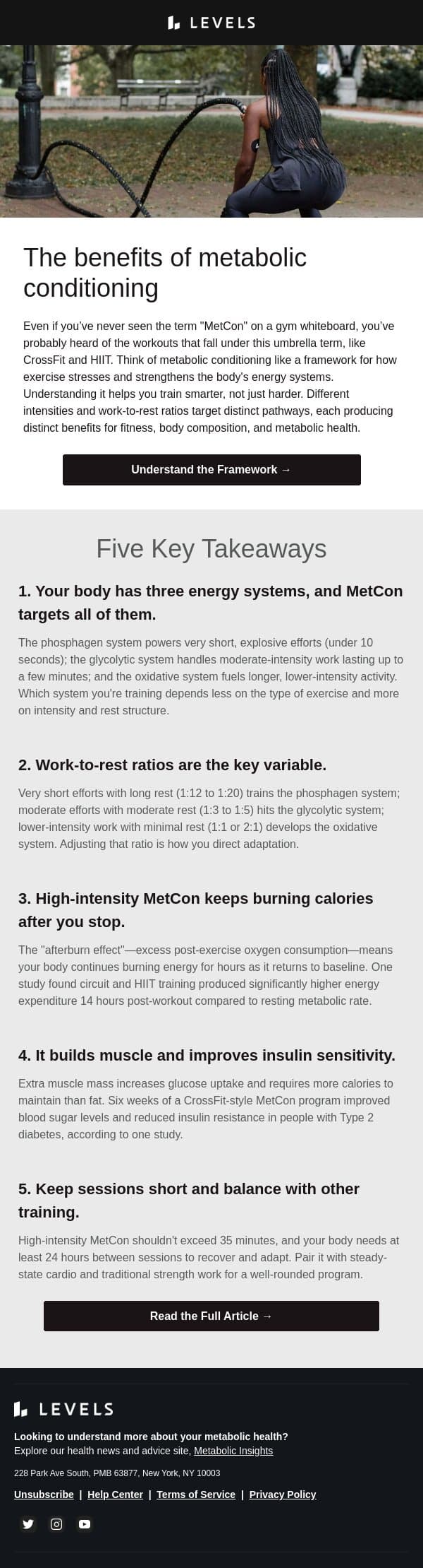 Why intense workouts work email from Levels Health screenshot