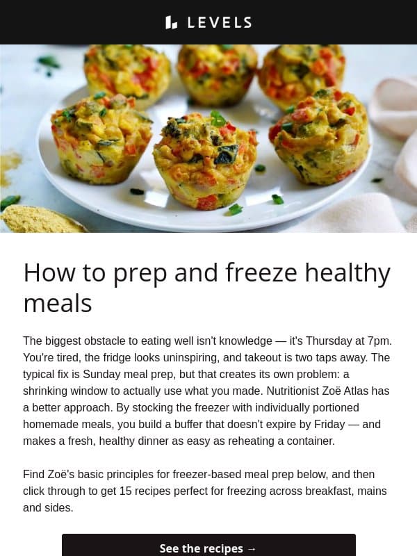 The meal prep strategy that actually works long-term email from Levels Health