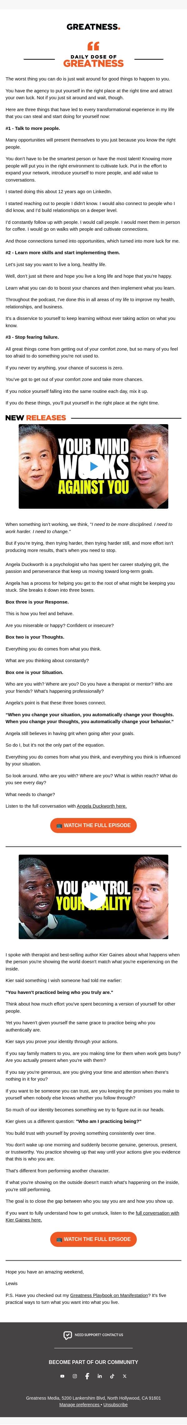 🤞How to Create Your Own Luck email from Lewis Howes screenshot