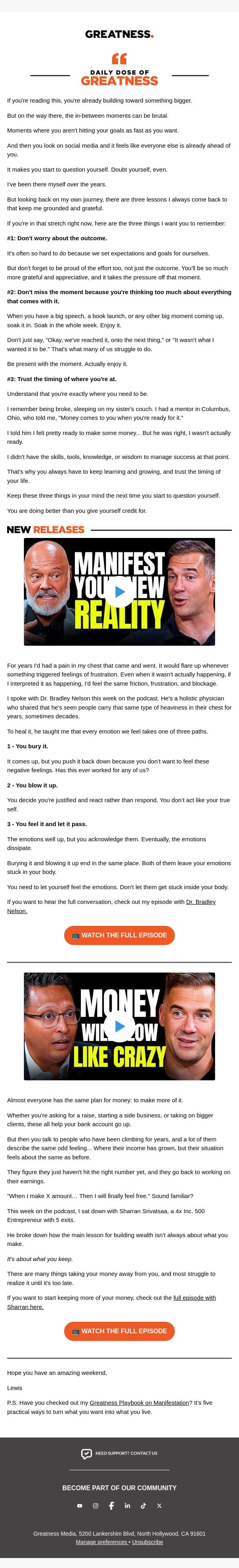 š§ How to Stop Feeling Behind Everyone Else email from Lewis Howes screenshot