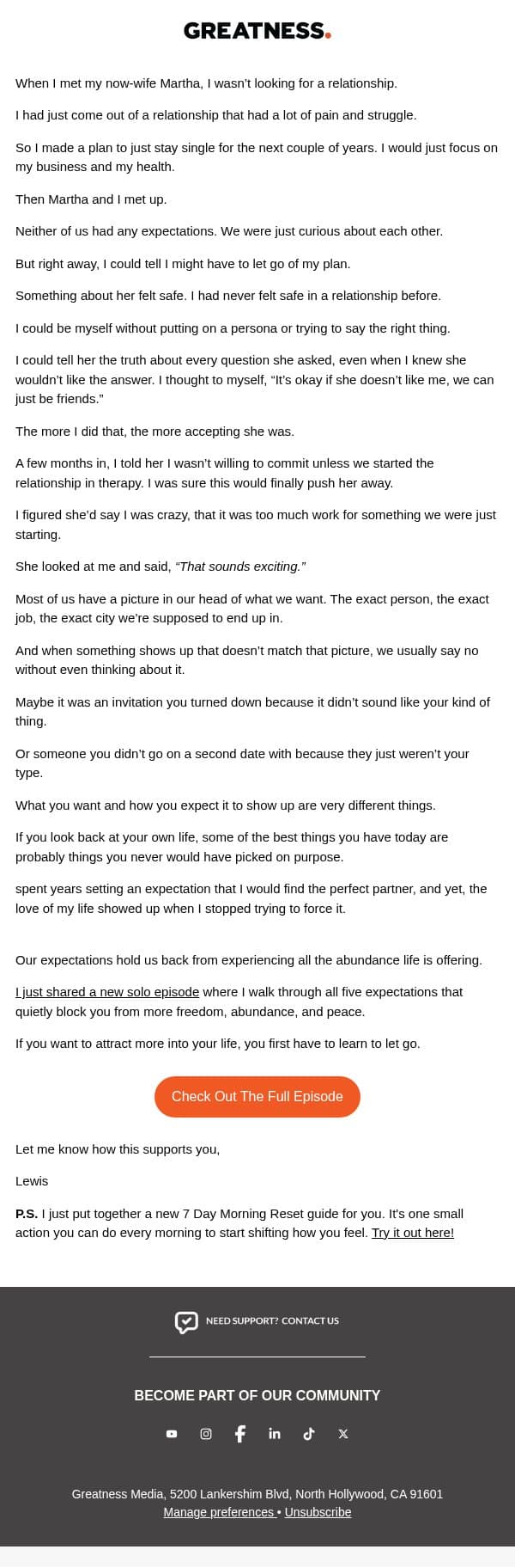 🧲 You Will Attract Everything Once You Let Go email from Lewis Howes screenshot