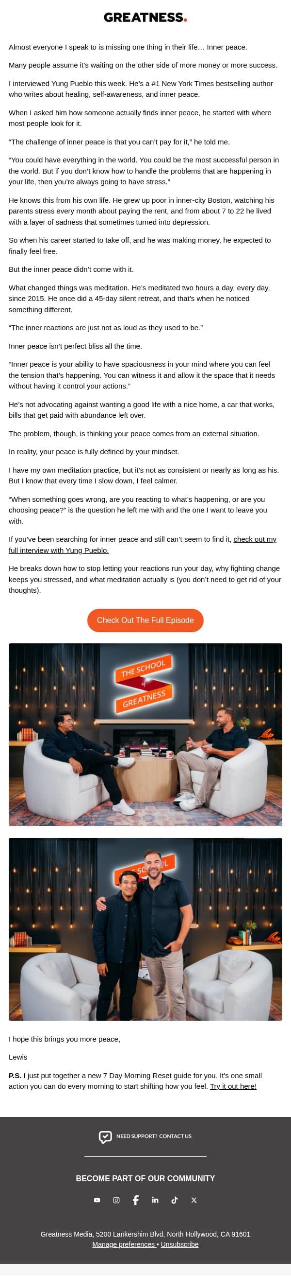 💸 You Can’t Pay For Inner Peace email from Lewis Howes screenshot