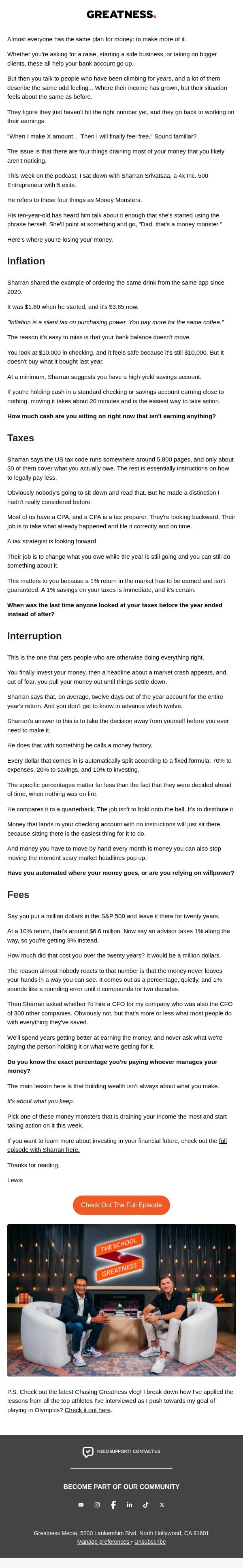 đź’° 4 Reasons You're Losing Money (Without Realizing It) email from Lewis Howes screenshot