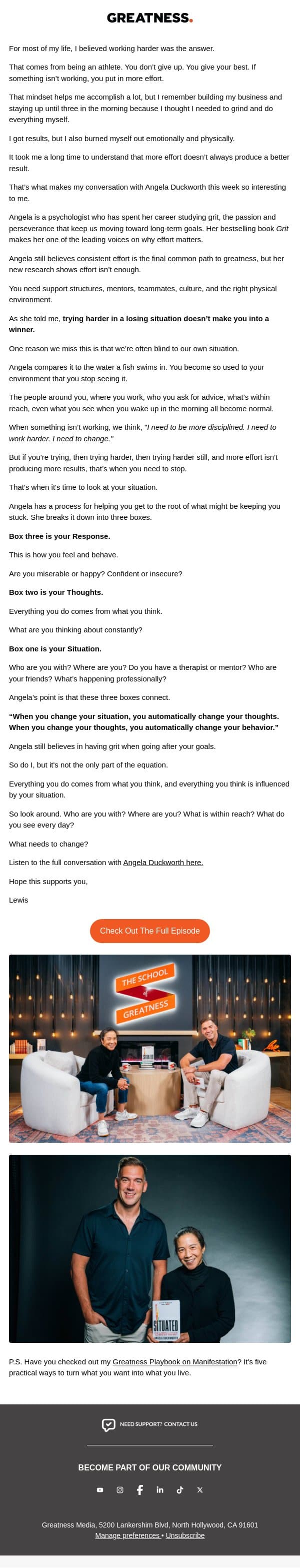 ✋ Why Working Harder Isn't Getting You Results email from Lewis Howes screenshot