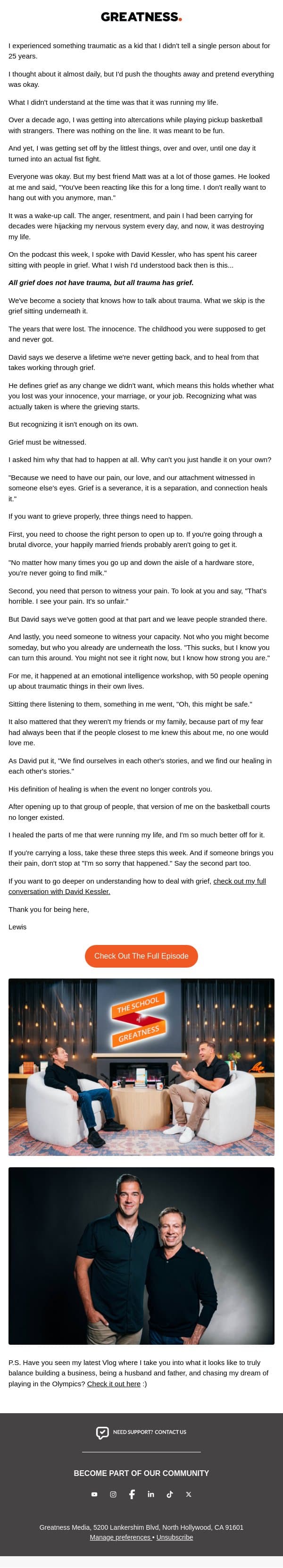 ❤️🩹 How Grief Will Run Your Life Until You Face It email from Lewis Howes screenshot
